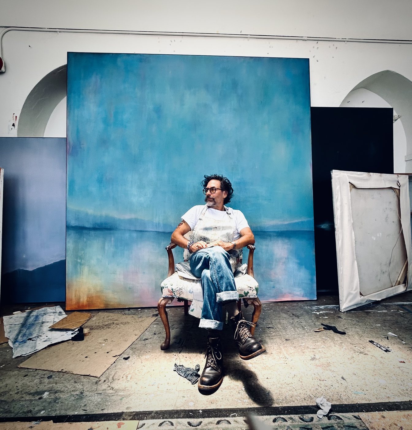 Mark Acetelli with his work